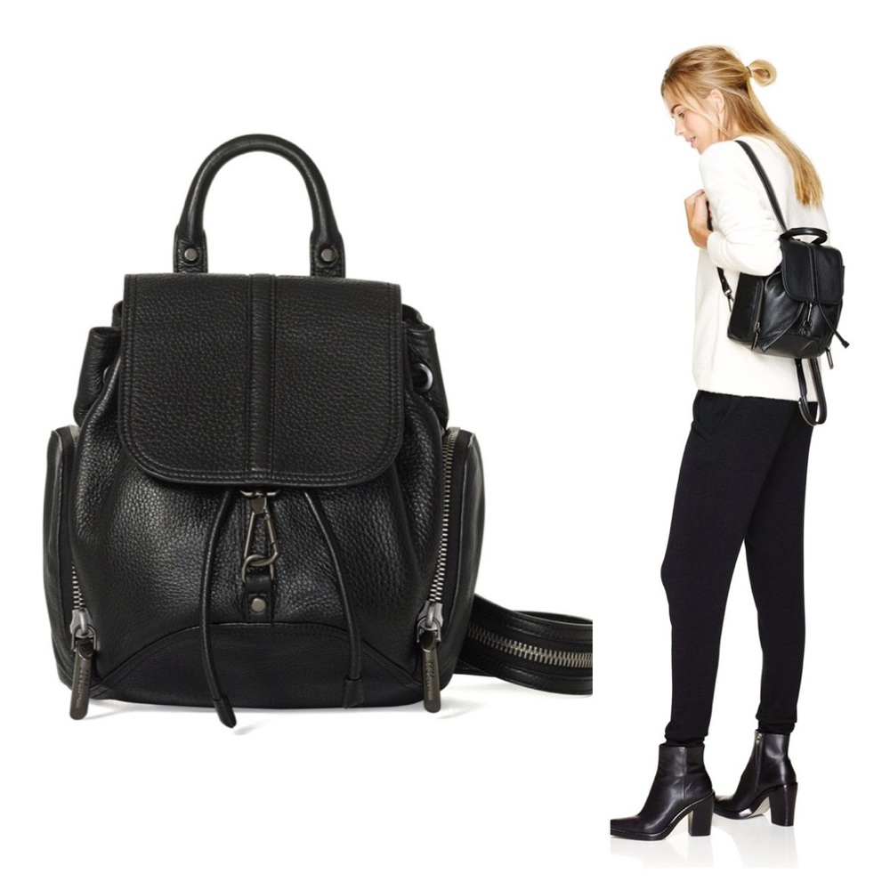 Aritzia Wilfred Genuine Pebbled Leather Backpack Bag in Black